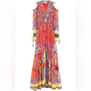 NEW ETRO Cold-shoulder Tasseled Printed Silk-crepon Maxi Dress